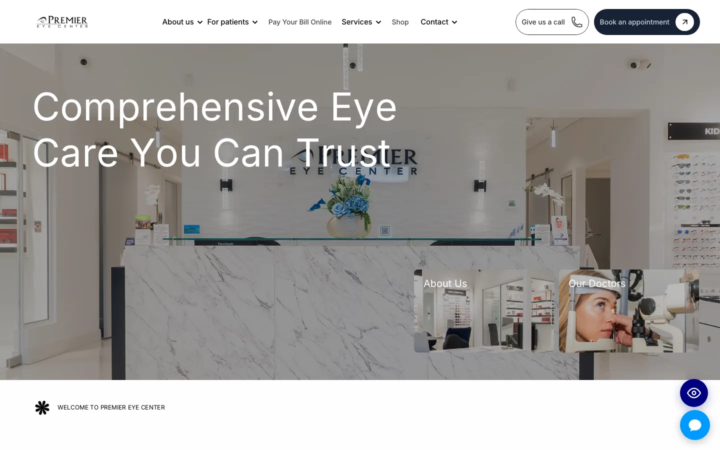 Premier Eye Center website on desktop